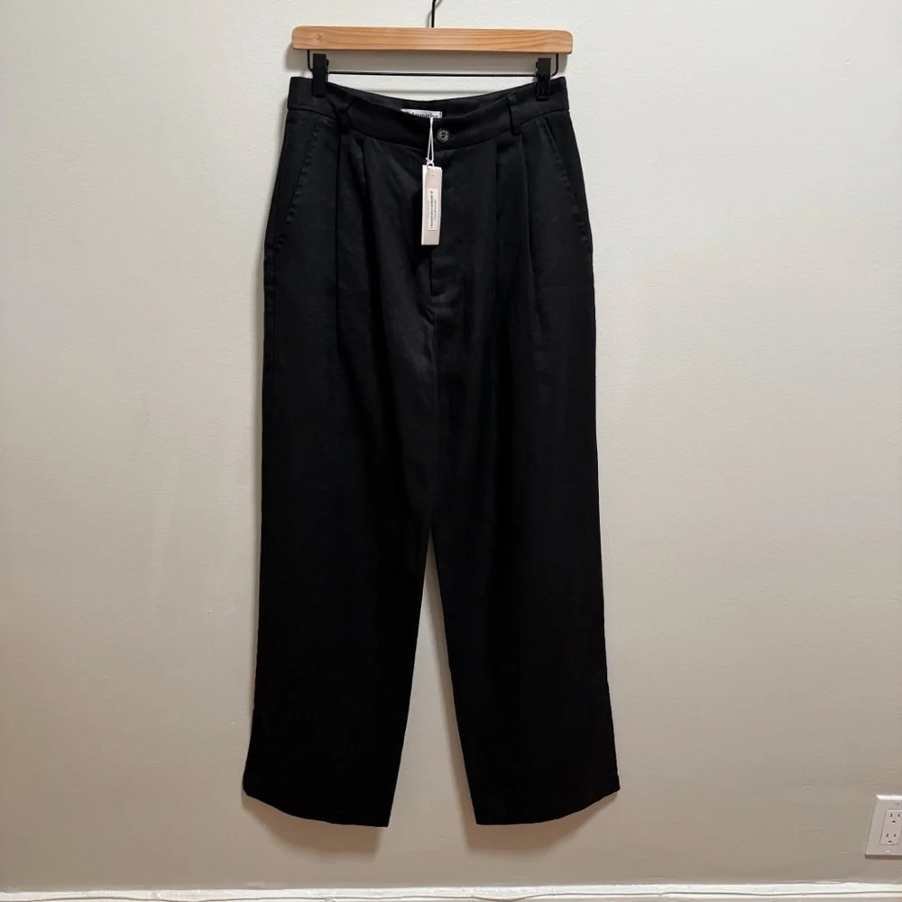 Reformation mason linen pants black high rise drapey wide‎ leg trouser 8Petite